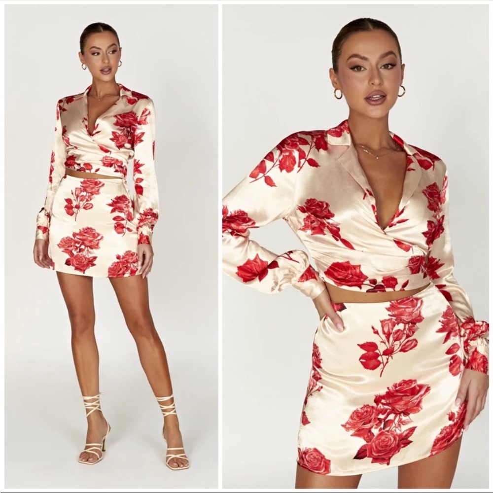 Meshki satin rose print set
